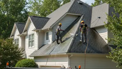 Professional roof cleaning service in Orlando, FL removing algae and stains from a home roof
